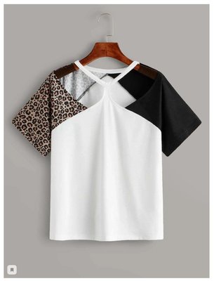SHEIN Контрастная леопардовая футболка с разрезом.jpg
