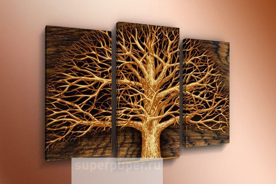 Что означает картина. Интерьерные картины из дерева. Панно дерево из трех частей. Модульная картина Древо жизни. Панно из трех картин.